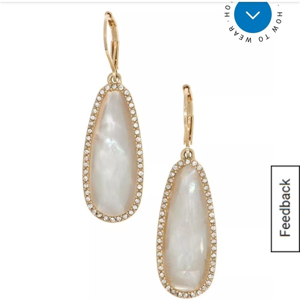 BOGO! 2 For 1!  Gold-Trim Mother of Pearl Teardrop Earrings - White